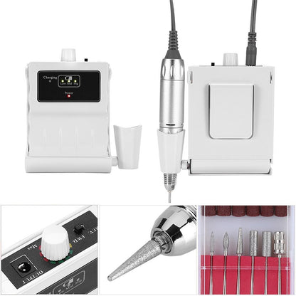 30000 RPM Nail File Drill Machine - Portable Rechargeable Nail Drill E File for Acrylic Nails, Polishing Buffer, Smooth Nails Device Tool Set for Home Salon Manicure (White)
