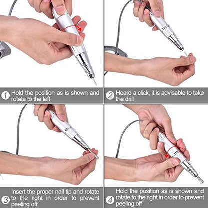 30000 RPM Nail File Drill Machine - Portable Rechargeable Nail Drill E File for Acrylic Nails, Polishing Buffer, Smooth Nails Device Tool Set for Home Salon Manicure (White)