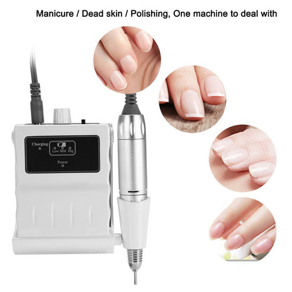 30000 RPM Nail File Drill Machine - Portable Rechargeable Nail Drill E File for Acrylic Nails, Polishing Buffer, Smooth Nails Device Tool Set for Home Salon Manicure (White)