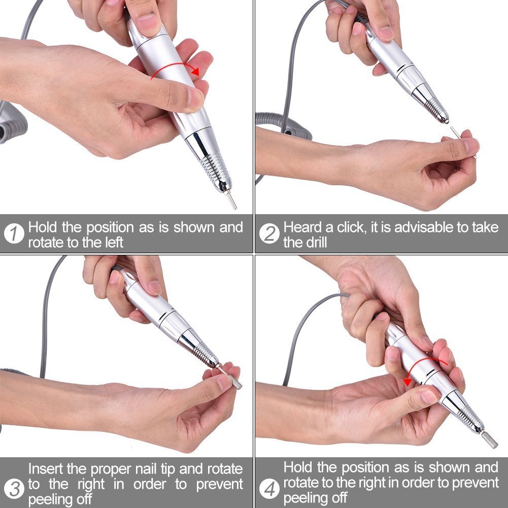 30000 RPM Nail File Drill Machine - Portable Rechargeable Nail Drill E File for Acrylic Nails, Polishing Buffer, Smooth Nails Device Tool Set for Home Salon Manicure (White) - görsel 7