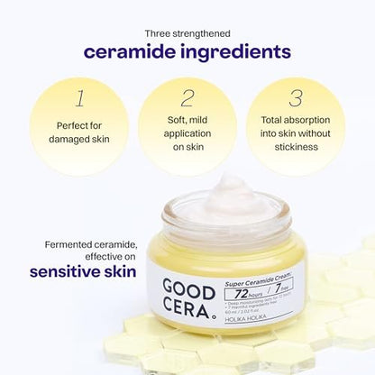 HOLIKA HOLIKA Good Cera Super Ceramide Cream - Deeply Nourishing Facial Moisturizer for Dry Skin, 2.02 fl oz