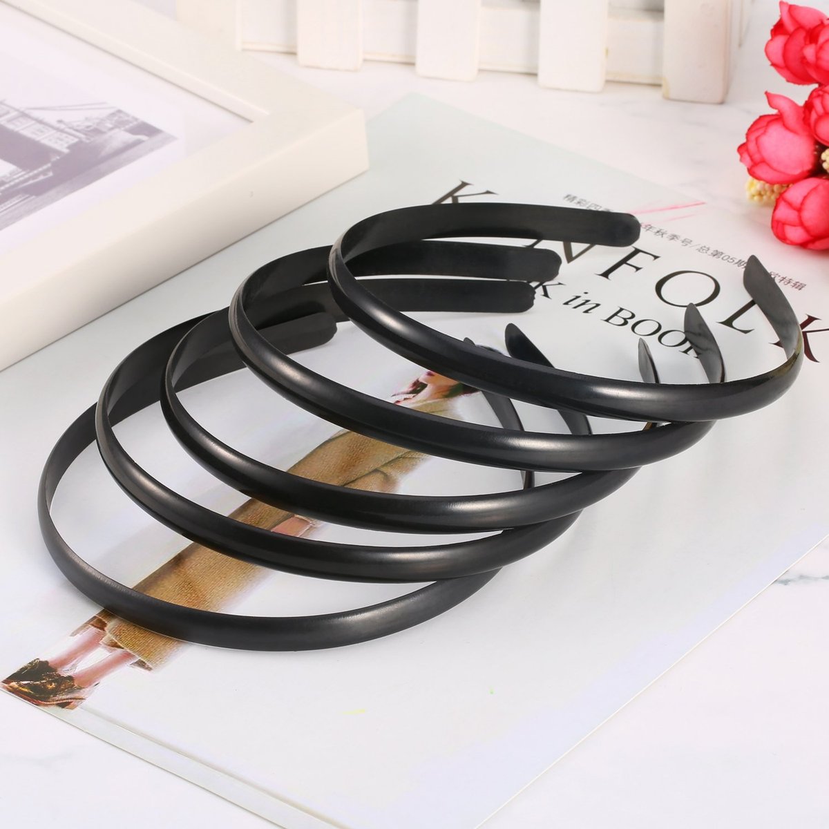 Hicarer 30 Pack Plastic Hair Headband 10 mm Plain No Teeth DIY Hair Bands for Women and Girls (Black) Avelisse