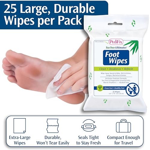 PediFix Tea Tree Ultimates Foot Wipes – Natural Deodorizing & Cleansing with Tea Tree Oil, Peppermint & Aloe Vera for Odor & Sweat Relief, 25 Count - görsel 10