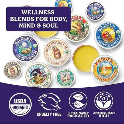 Badger Organic Tattoo Balm – Soothing, Moisturizing Tattoo Aftercare Cream with Herbal Scent, 2 oz Tin Avelisse