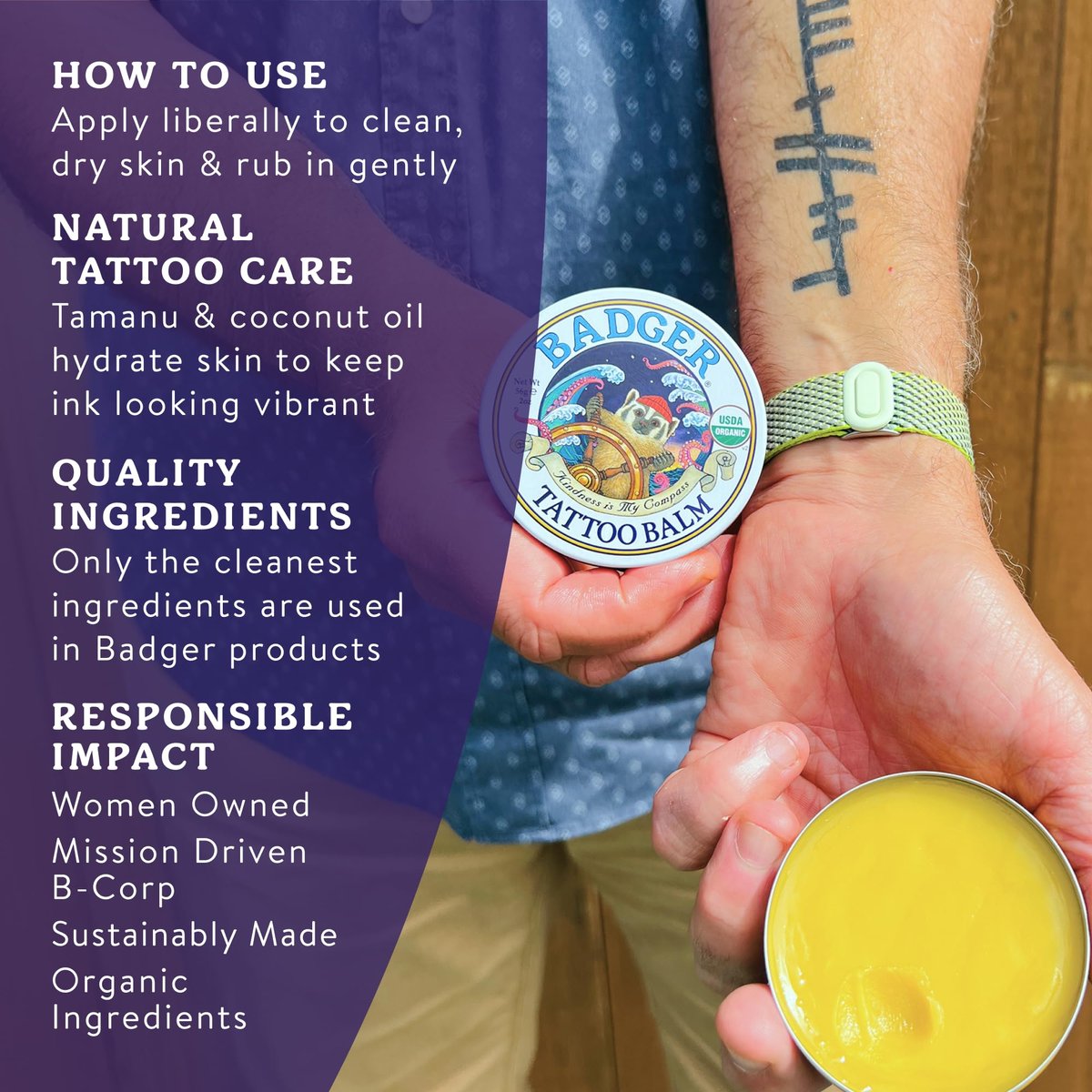 Badger Organic Tattoo Balm – Soothing, Moisturizing Tattoo Aftercare Cream with Herbal Scent, 2 oz Tin Avelisse