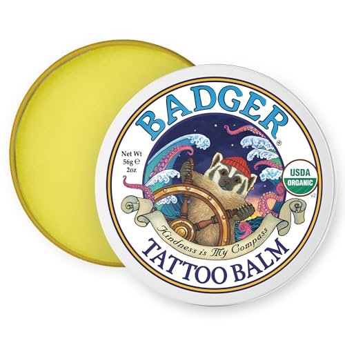 Badger Organic Tattoo Balm – Soothing, Moisturizing Tattoo Aftercare Cream with Herbal Scent, 2 oz Tin Avelisse