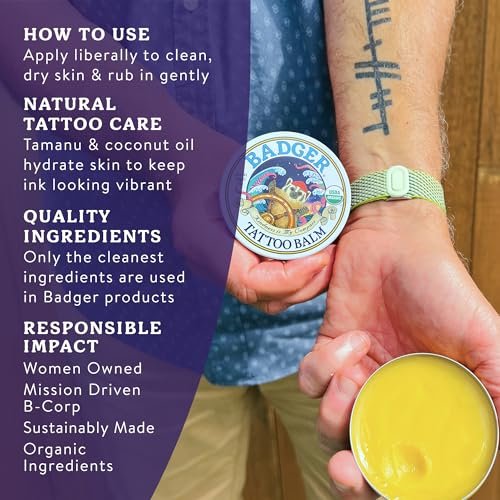 Badger Organic Tattoo Balm – Soothing, Moisturizing Tattoo Aftercare Cream with Herbal Scent, 2 oz Tin Avelisse