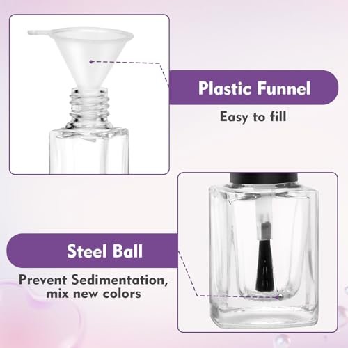 AHIER Empty Nail Polish Clear Bottles with Brush Cap Funnel and Mixing Ball (7ml, 5 Pack) - görsel 7
