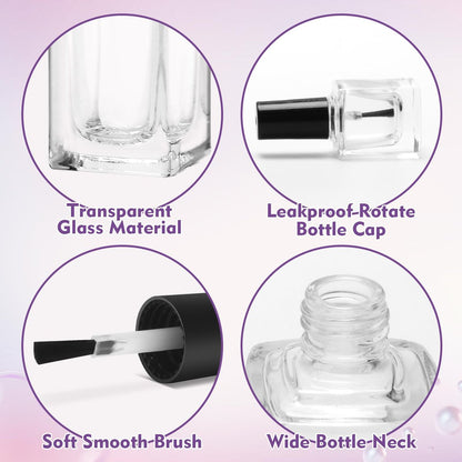 AHIER Empty Nail Polish Clear Bottles with Brush Cap Funnel and Mixing Ball (7ml, 5 Pack)