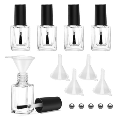AHIER Empty Nail Polish Clear Bottles with Brush Cap Funnel and Mixing Ball (7ml, 5 Pack) - görsel 1