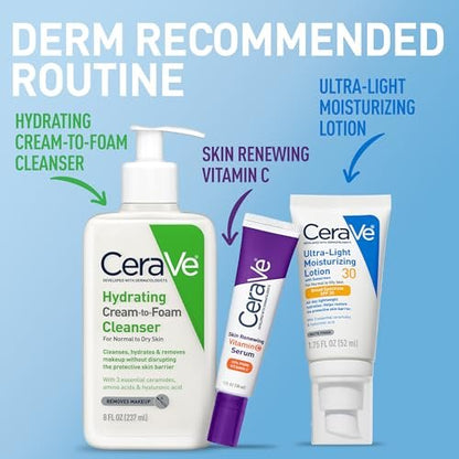CeraVe Ultra-Light Moisturizing Lotion With SPF 30 - Daily Face Moisturizer with Broad Spectrum SPF, Hyaluronic Acid & Ceramides, Oil-Free Matte Finish, 1.7 oz Avelisse