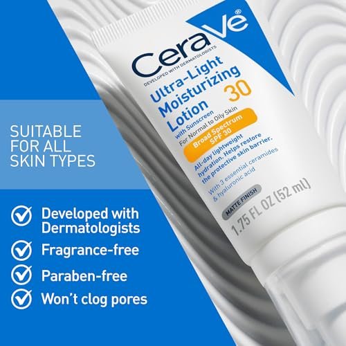 CeraVe Ultra-Light Moisturizing Lotion With SPF 30 - Daily Face Moisturizer with Broad Spectrum SPF, Hyaluronic Acid & Ceramides, Oil-Free Matte Finish, 1.7 oz Avelisse