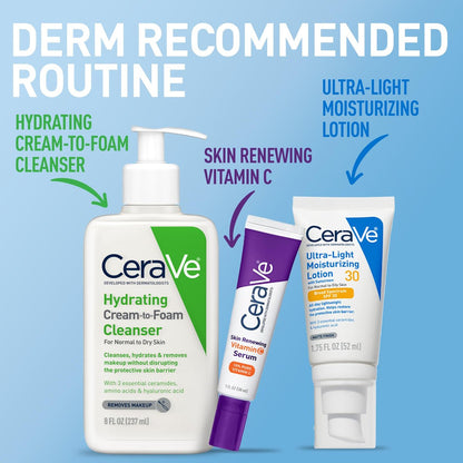 CeraVe Ultra-Light Moisturizing Lotion With SPF 30 - Daily Face Moisturizer with Broad Spectrum SPF, Hyaluronic Acid & Ceramides, Oil-Free Matte Finish, 1.7 oz Avelisse