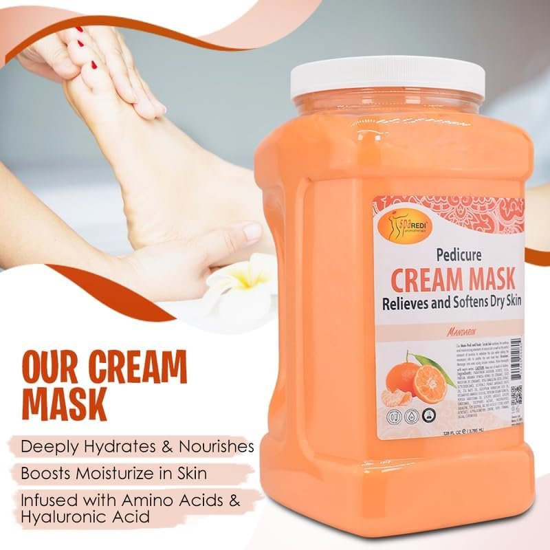 SPA REDI Body and Foot Cream Mask – Mandarin, 128 oz – Hydrating Pedicure Massage with Hyaluronic Acid & Amino Acids Avelisse