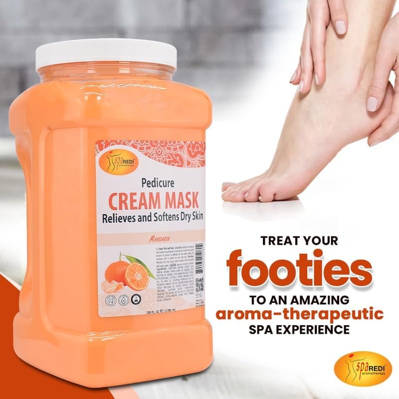 SPA REDI Body and Foot Cream Mask – Mandarin, 128 oz – Hydrating Pedicure Massage with Hyaluronic Acid & Amino Acids Avelisse