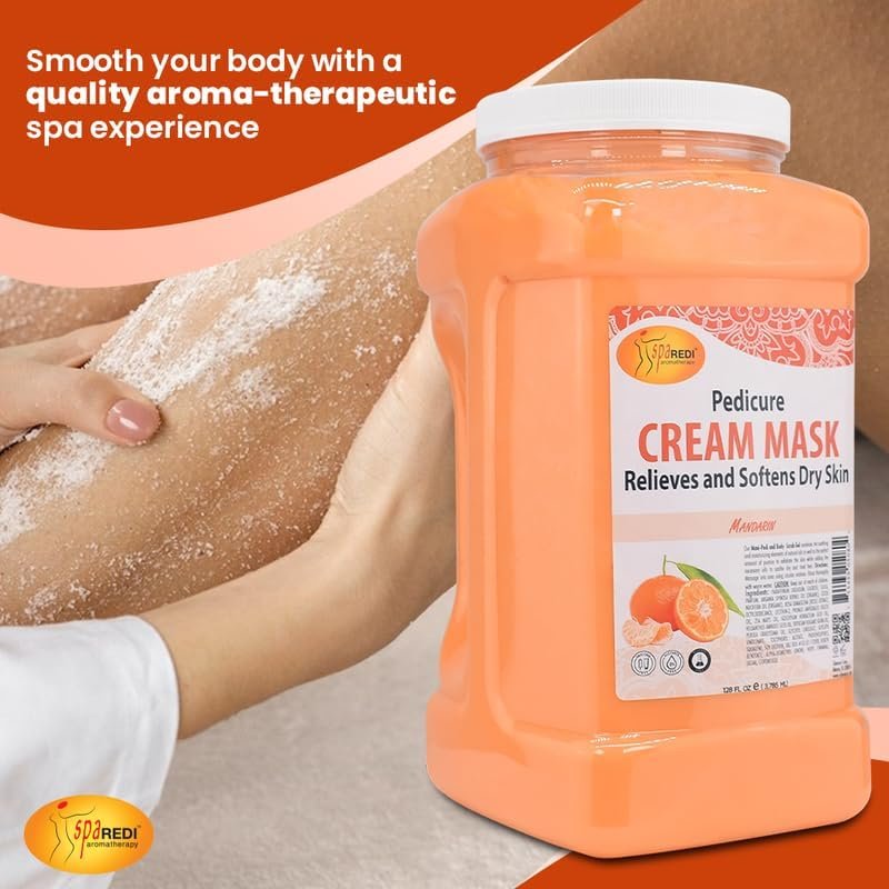 SPA REDI Body and Foot Cream Mask – Mandarin, 128 oz – Hydrating Pedicure Massage with Hyaluronic Acid & Amino Acids Avelisse