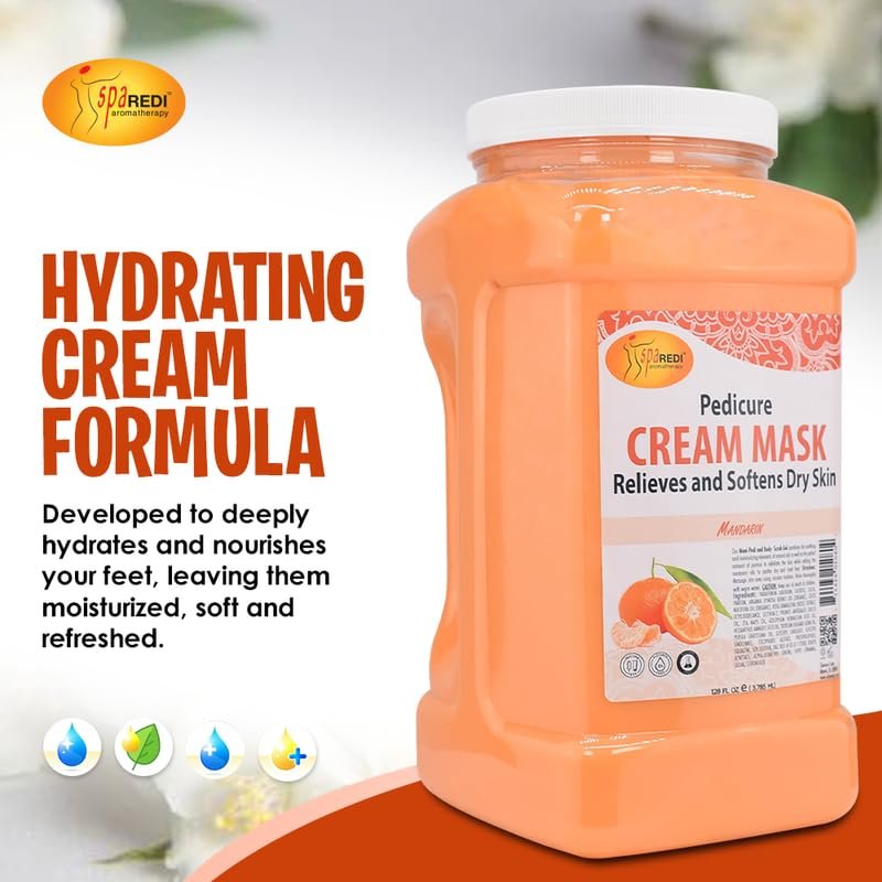 SPA REDI Body and Foot Cream Mask – Mandarin, 128 oz – Hydrating Pedicure Massage with Hyaluronic Acid & Amino Acids Avelisse