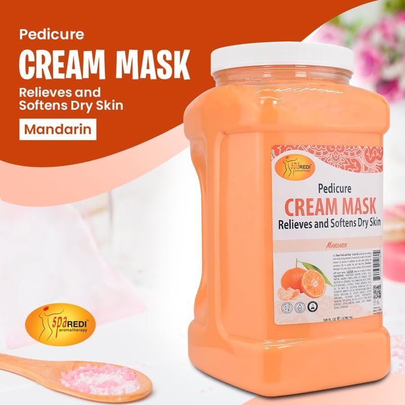 SPA REDI Body and Foot Cream Mask – Mandarin, 128 oz – Hydrating Pedicure Massage with Hyaluronic Acid & Amino Acids Avelisse