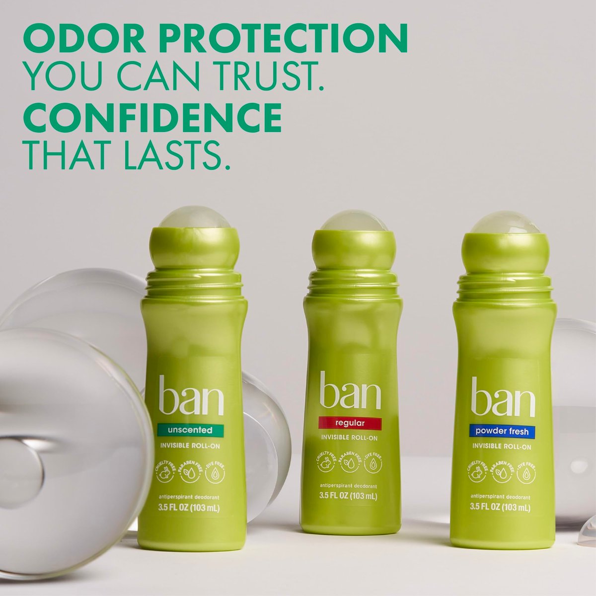 Ban Invisible Roll-on Antiperspirant Deodorant for Women and Men, Unscented, 24-Hour Odor & Sweat Protection, 3.5 oz (Pack of 2) - görsel 15