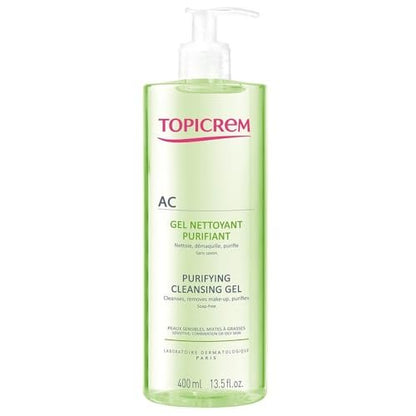Topicrem AC Purifying Cleansing Gel 400ml - Gentle Daily Face Wash for Oily & Acne-Prone Skin