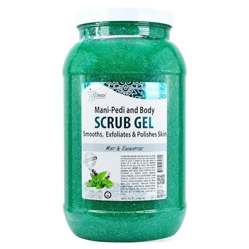 SPA REDI Exfoliating Scrub Pumice Gel - Mint & Eucalyptus, 128 oz - Professional Manicure, Pedicure & Body Exfoliator with Hyaluronic Acid, Amino Acids, Panthenol & Comfrey Extract Avelisse