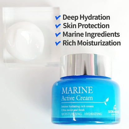 THE SKIN HOUSE Marine Active Cream 1.69 fl.oz – Deep Hydration Rich Moisturizer with Hyaluronic Acid, Betaine, Squalane, Spirulina for Dry Skin | Korean Skincare 50ml