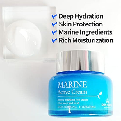 THE SKIN HOUSE Marine Active Cream 1.69 fl.oz – Deep Hydration Rich Moisturizer with Hyaluronic Acid, Betaine, Squalane, Spirulina for Dry Skin | Korean Skincare 50ml