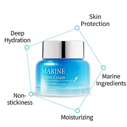 THE SKIN HOUSE Marine Active Cream 1.69 fl.oz – Deep Hydration Rich Moisturizer with Hyaluronic Acid, Betaine, Squalane, Spirulina for Dry Skin | Korean Skincare 50ml