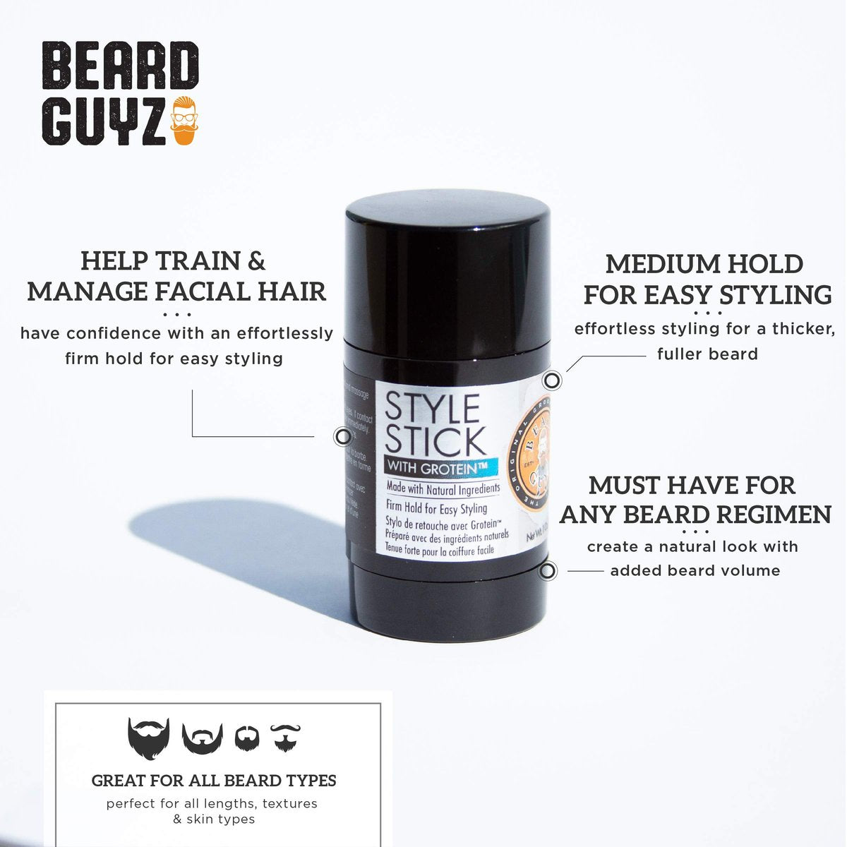 Beard Guyz Style Stick with Grotein – 1 oz Mustache Wax for Hold & Conditioning - görsel 5