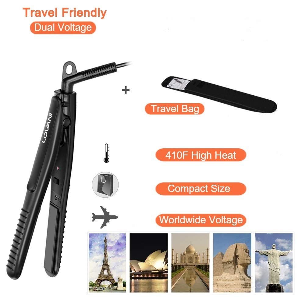 LOVANI Mini Flat Iron Travel Size - 0.5 Inch Nano Titanium Dual Voltage Hair Straightener for Worldwide Use with Heat Resistant Travel Bag Avelisse