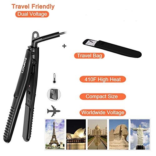 LOVANI Mini Flat Iron Travel Size - 0.5 Inch Nano Titanium Dual Voltage Hair Straightener for Worldwide Use with Heat Resistant Travel Bag Avelisse