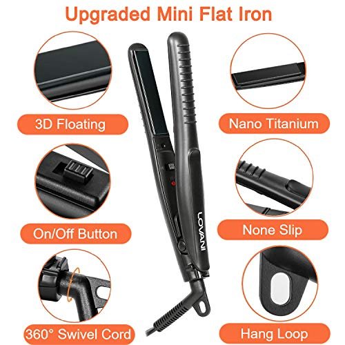 LOVANI Mini Flat Iron Travel Size - 0.5 Inch Nano Titanium Dual Voltage Hair Straightener for Worldwide Use with Heat Resistant Travel Bag Avelisse