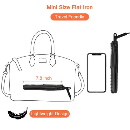 LOVANI Mini Flat Iron Travel Size - 0.5 Inch Nano Titanium Dual Voltage Hair Straightener for Worldwide Use with Heat Resistant Travel Bag Avelisse