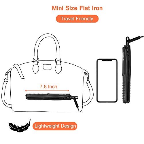LOVANI Mini Flat Iron Travel Size - 0.5 Inch Nano Titanium Dual Voltage Hair Straightener for Worldwide Use with Heat Resistant Travel Bag Avelisse
