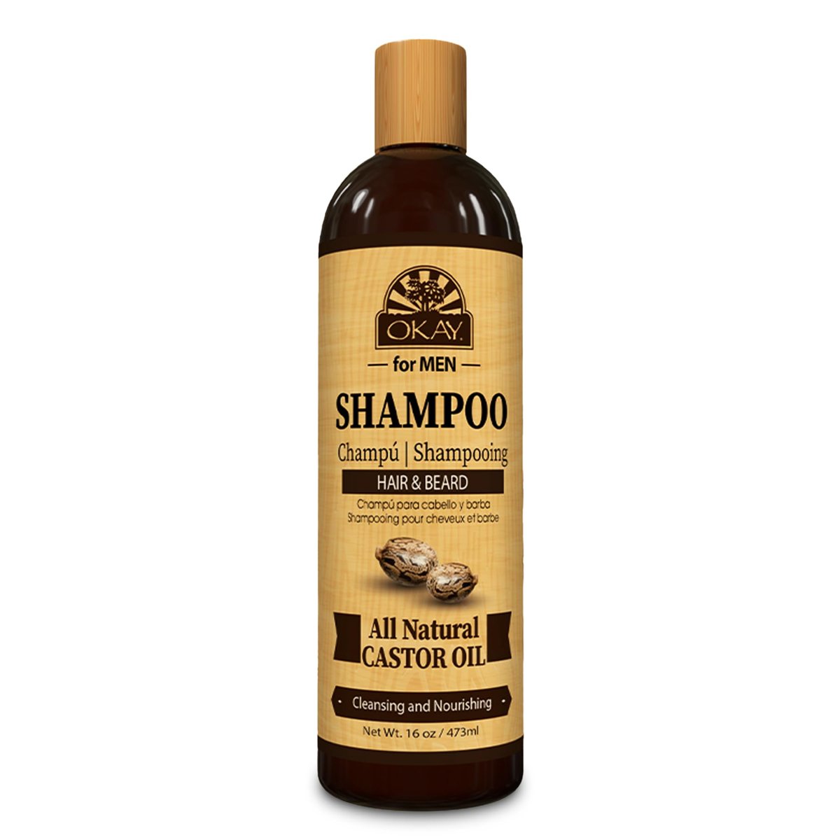 OKAY for Men Castor Oil Hair & Beard Shampoo - Hydrating Shampoo for Healthy Hair & Beard Growth, Moisturizing Care, Strengthen & Restore Damage, Natural, Sulfate-Free - 16 Oz (Pack of 2) - görsel 1