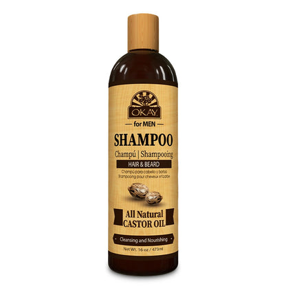 OKAY for Men Castor Oil Hair & Beard Shampoo - Hydrating Shampoo for Healthy Hair & Beard Growth, Moisturizing Care, Strengthen & Restore Damage, Natural, Sulfate-Free - 16 Oz (Pack of 2)