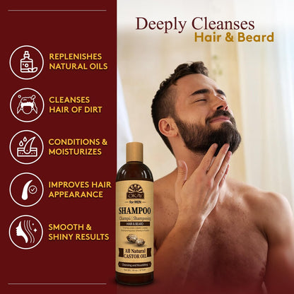 OKAY for Men Castor Oil Hair & Beard Shampoo - Hydrating Shampoo for Healthy Hair & Beard Growth, Moisturizing Care, Strengthen & Restore Damage, Natural, Sulfate-Free - 16 Oz (Pack of 2)