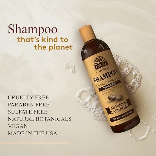 OKAY for Men Castor Oil Hair & Beard Shampoo - Hydrating Shampoo for Healthy Hair & Beard Growth, Moisturizing Care, Strengthen & Restore Damage, Natural, Sulfate-Free - 16 Oz (Pack of 2) - görsel 6