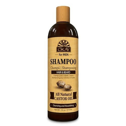 OKAY for Men Castor Oil Hair & Beard Shampoo - Hydrating Shampoo for Healthy Hair & Beard Growth, Moisturizing Care, Strengthen & Restore Damage, Natural, Sulfate-Free - 16 Oz (Pack of 2)