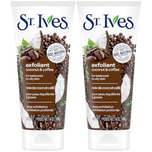 St. Ives Energizing Coconut & Coffee Facial Scrub 2-Pack - Deep Exfoliant for Fresh, Glowing Skin, 6 oz Each Avelisse