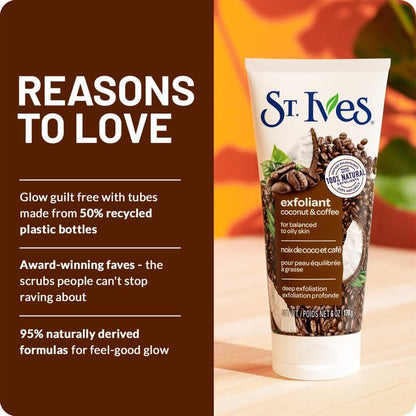 St. Ives Energizing Coconut & Coffee Facial Scrub 2-Pack - Deep Exfoliant for Fresh, Glowing Skin, 6 oz Each Avelisse