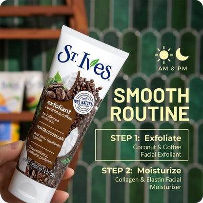 St. Ives Energizing Coconut & Coffee Facial Scrub 2-Pack - Deep Exfoliant for Fresh, Glowing Skin, 6 oz Each Avelisse