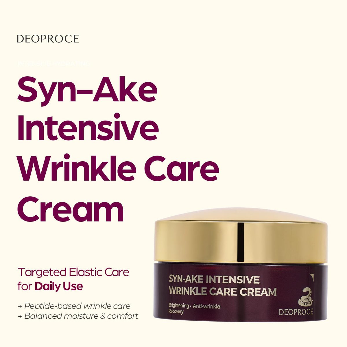 Deoproce SYN-AKE Intensive Wrinkle Care Cream 100g – Brightening & Smoothing Facial Moisturizer with Peptide, Niacinamide & Adenosine – Hydrating Korean Skin Care – Made in Korea Avelisse
