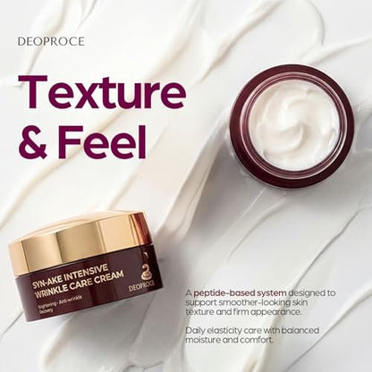 Deoproce SYN-AKE Intensive Wrinkle Care Cream 100g – Brightening & Smoothing Facial Moisturizer with Peptide, Niacinamide & Adenosine – Hydrating Korean Skin Care – Made in Korea Avelisse