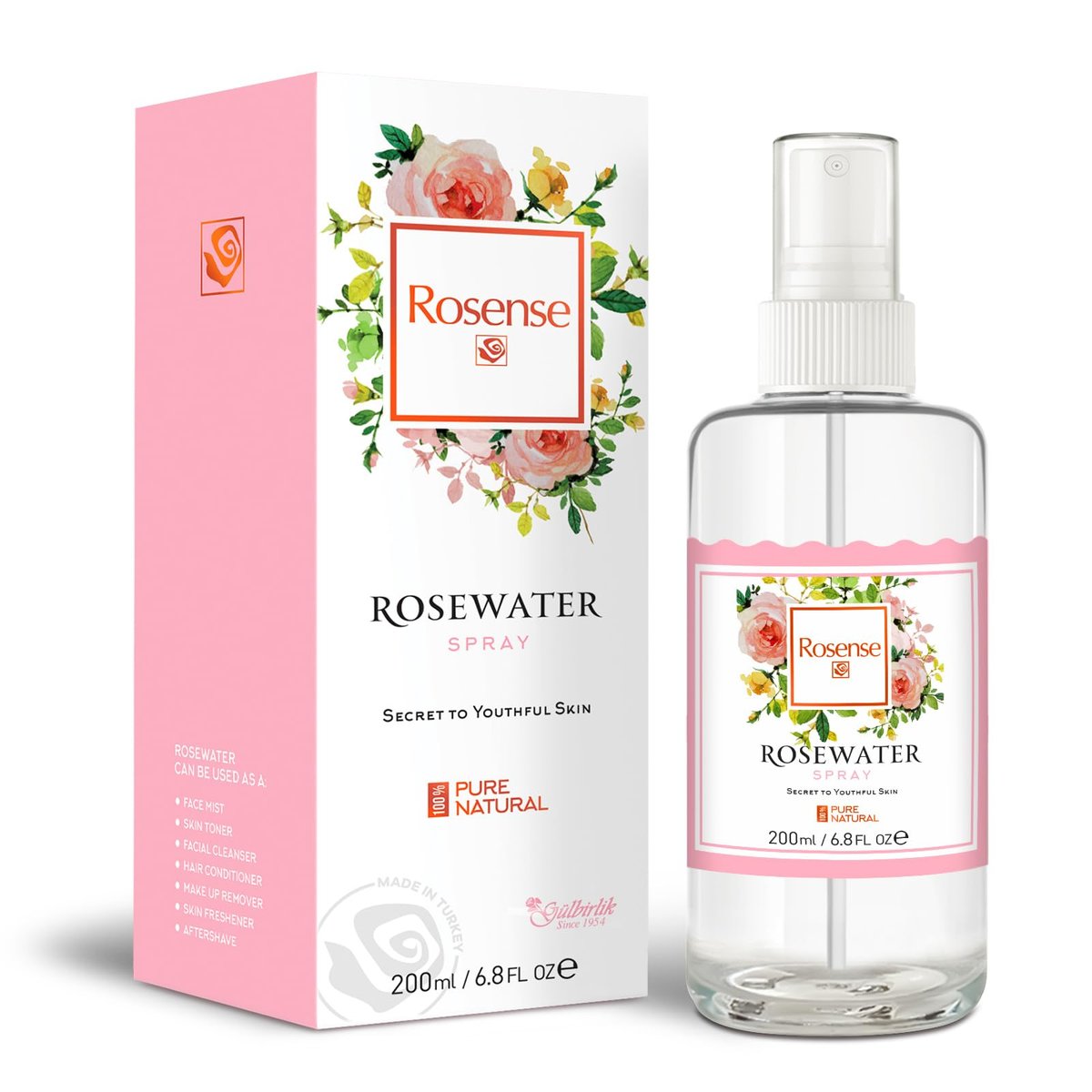 Rosense Rosewater Hydrating Facial Toner & Face Mist - Glass Bottle, 6.8 oz Avelisse
