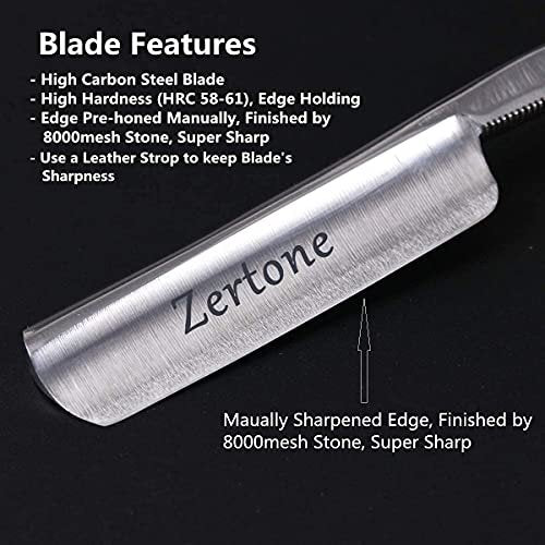 Zertone Straight Razor for Men Kit with Strop - Natural Wood Scale, High Hardness Carbon Steel Cutthroat Razor Shaving Kit, Vintage Wood Handle Avelisse