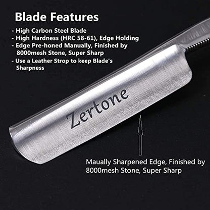 Zertone Straight Razor for Men Kit with Strop - Natural Wood Scale, High Hardness Carbon Steel Cutthroat Razor Shaving Kit, Vintage Wood Handle Avelisse