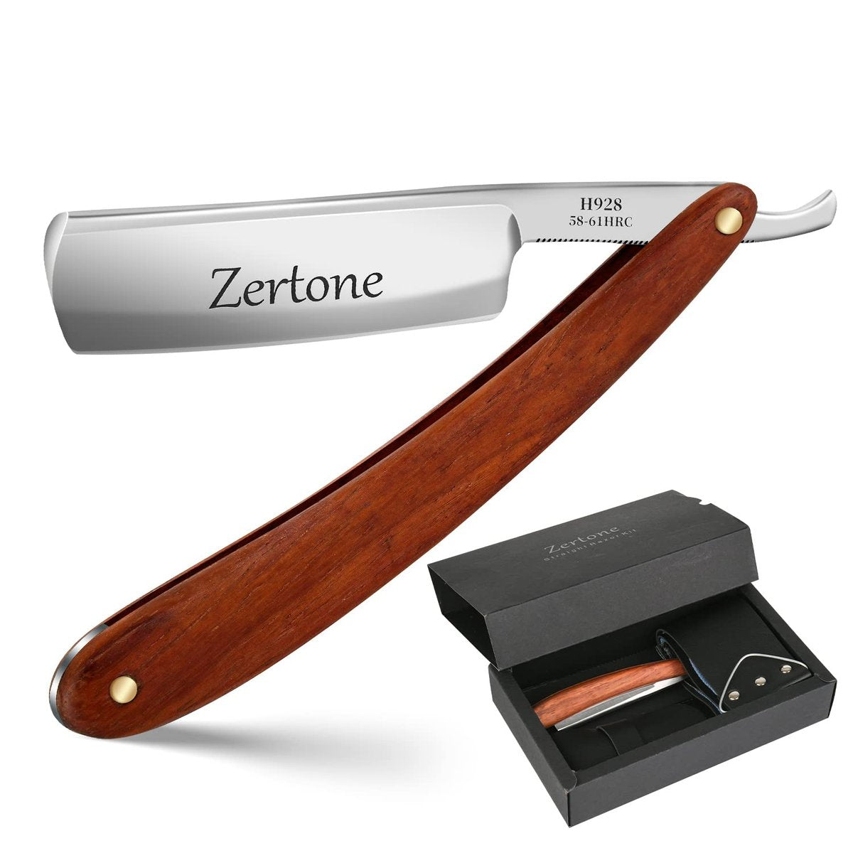 Zertone Straight Razor for Men Kit with Strop - Natural Wood Scale, High Hardness Carbon Steel Cutthroat Razor Shaving Kit, Vintage Wood Handle Avelisse