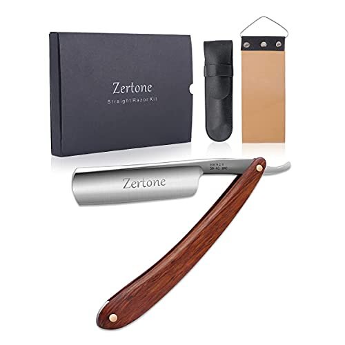 Zertone Straight Razor for Men Kit with Strop - Natural Wood Scale, High Hardness Carbon Steel Cutthroat Razor Shaving Kit, Vintage Wood Handle Avelisse