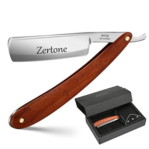 Zertone Straight Razor for Men Kit with Strop - Natural Wood Scale, High Hardness Carbon Steel Cutthroat Razor Shaving Kit, Vintage Wood Handle Avelisse
